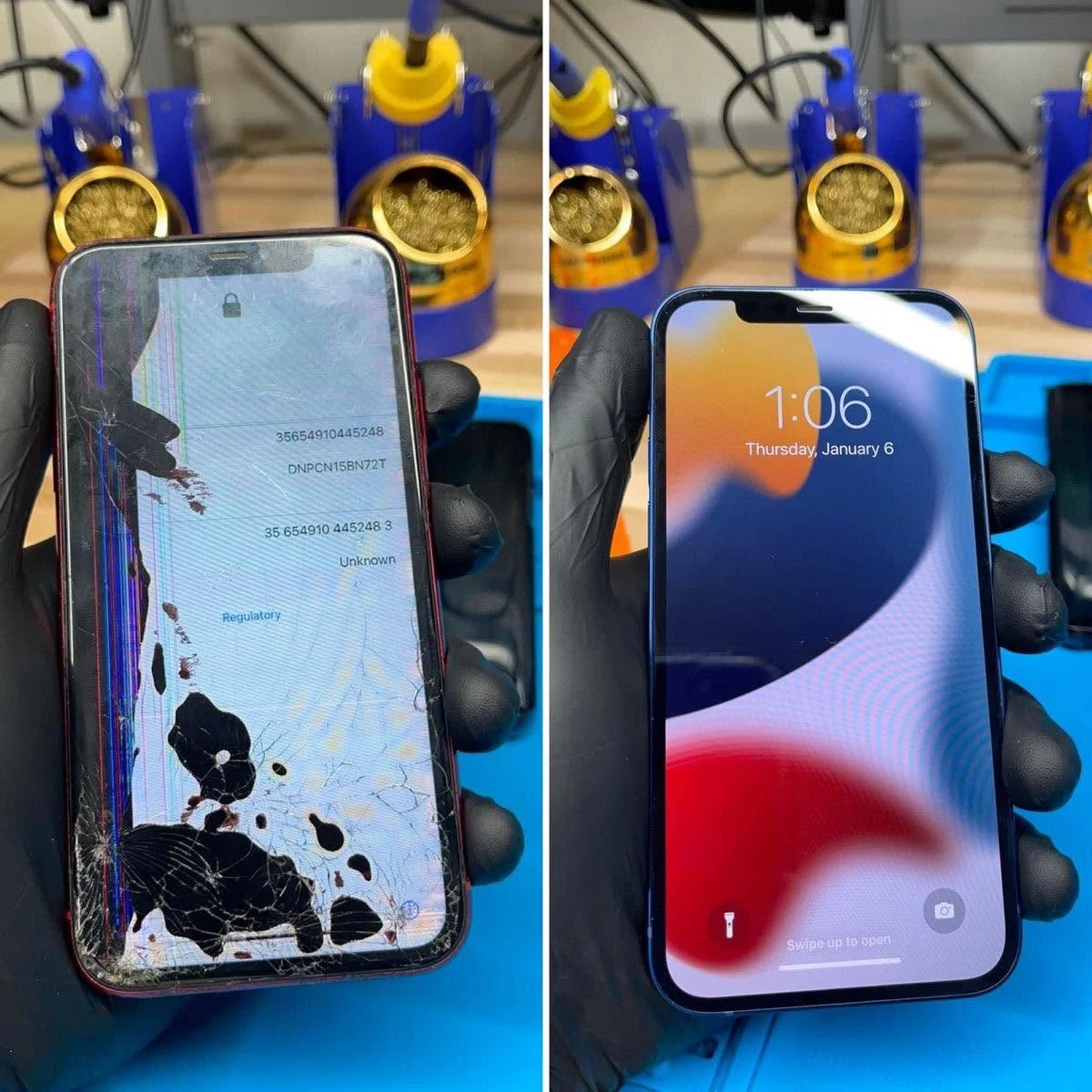 iPhone לפני ואחרי תיקון במרכז EPPY